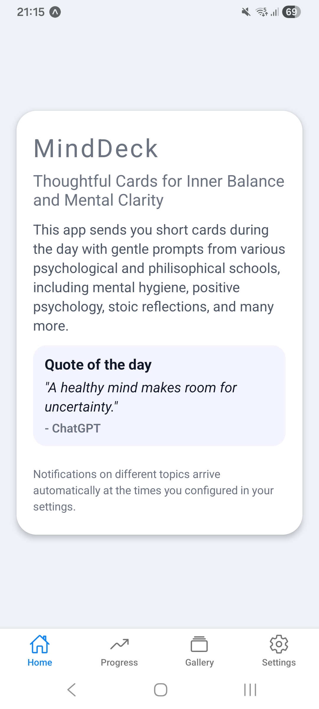 FlourishDeck home screen with quote of the day
